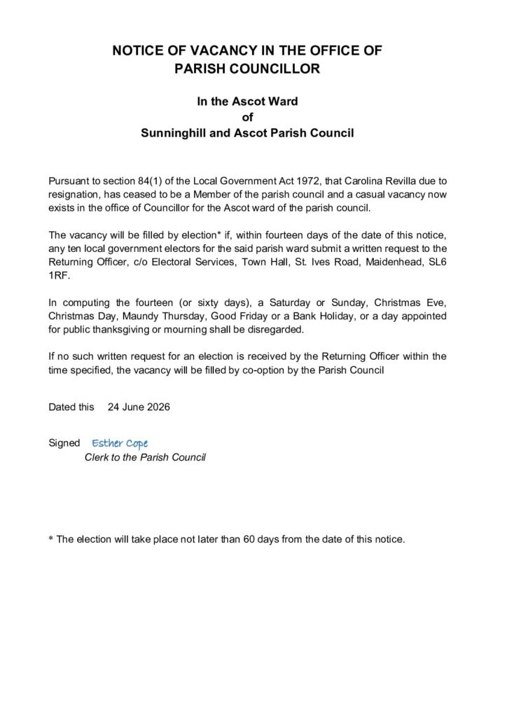 Sunninghill Ascot Resignation Vacancy June 2026 C Revilla